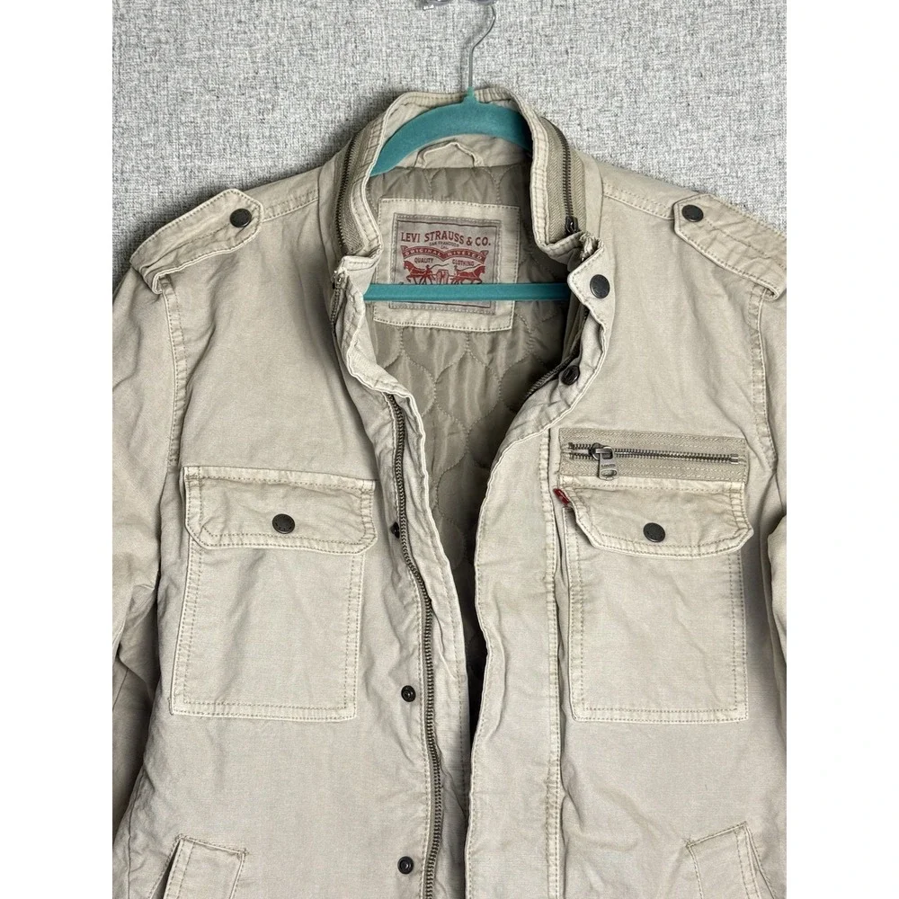 Levi's Twill Khaki Tan Brown Military Trucker Field Utility Full Zip Jacket MED‎